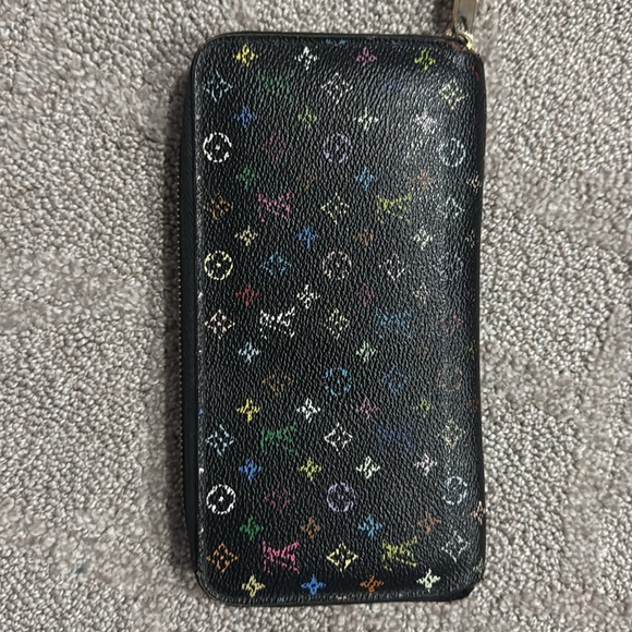 Louis Vuitton Tadashi Murakami black leather multicolor wallet, very well used. - Picture 2 of 8